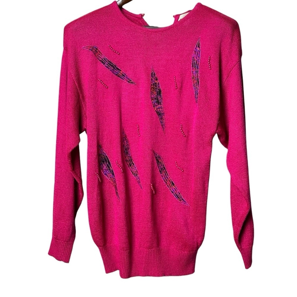 Vintage Andrea Gayle Size Large Knit Sweater 80s Postmodern Embroidered Artsy